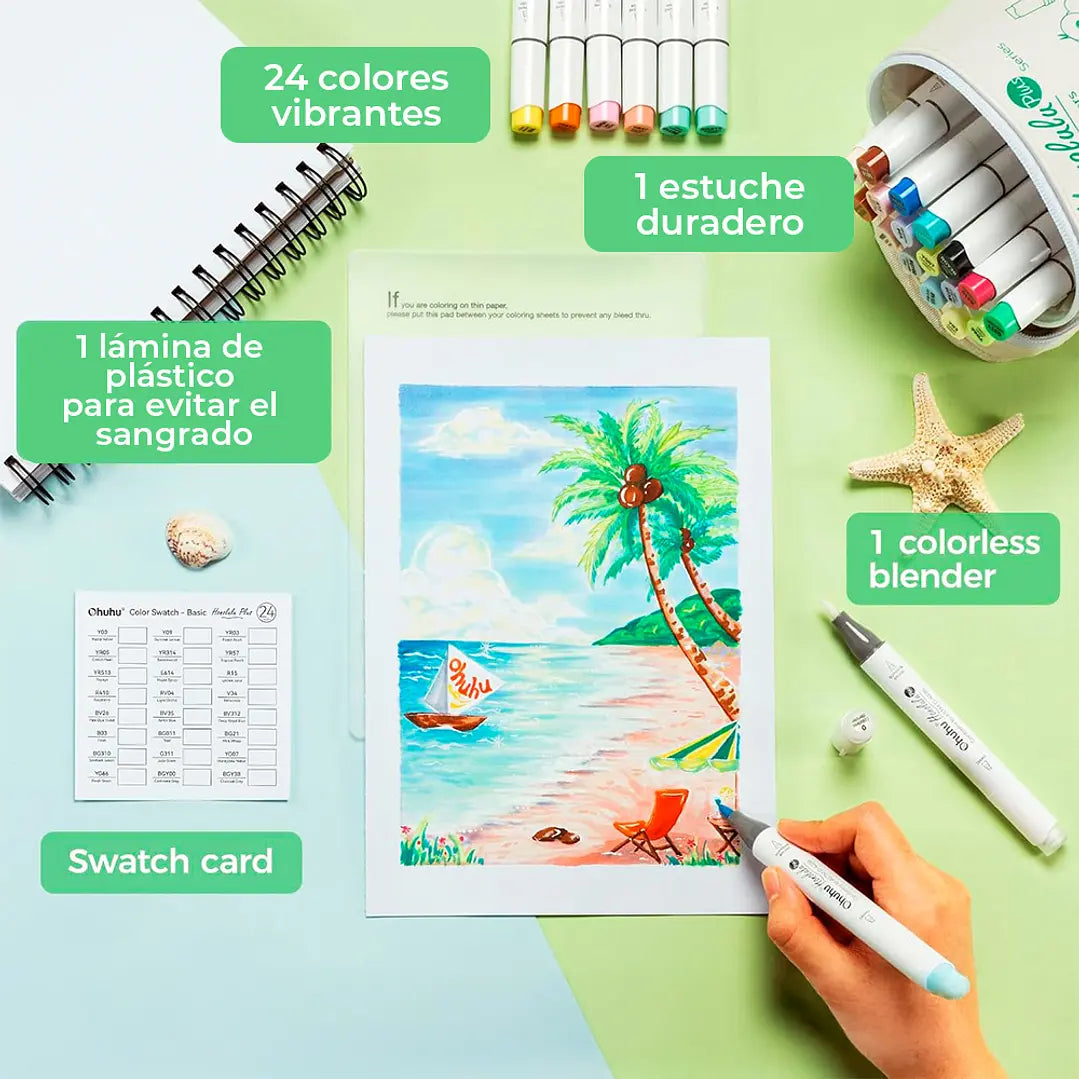 HONOLULU PLUS ESTUCHE 24 MARCADORES ALCOHOL OHUHU