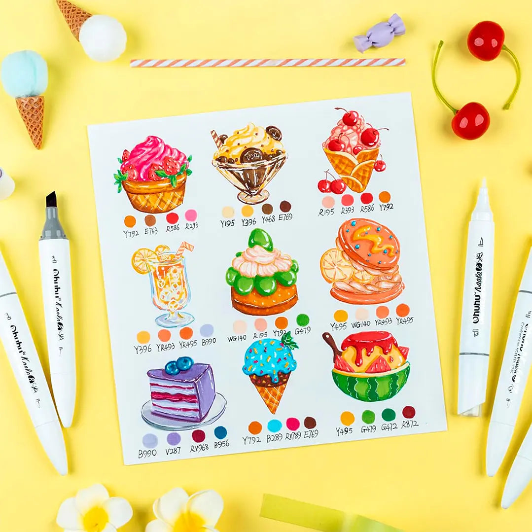 OHUHU 60 MARCADORES DE ALCOHOL + 1 BLENDER. MINI PINCEL&BISELADA FINA