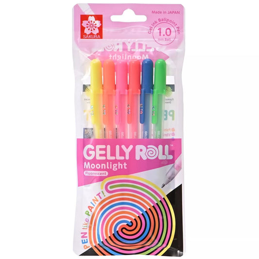 Lápices Gel Gelly Roll Sakura Moonlight Set 6 Colores Fluorescentes