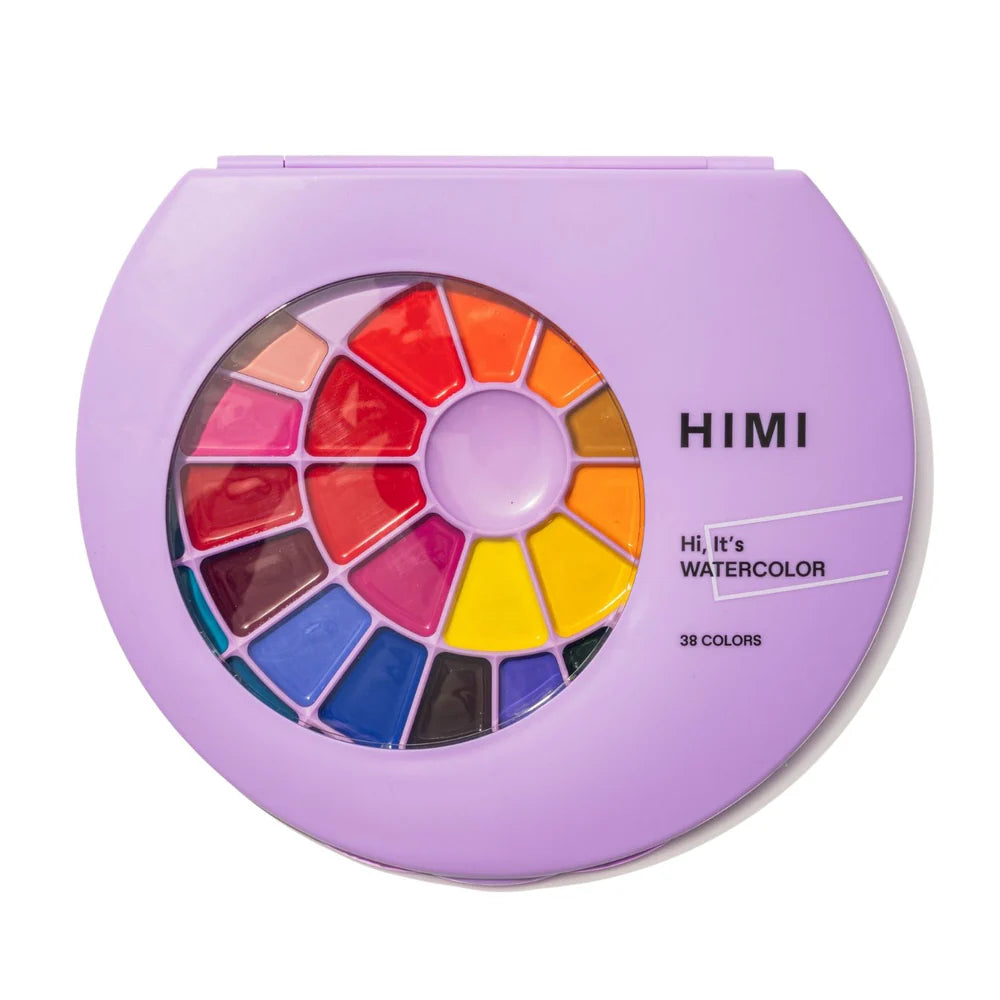 Set 38 Acuarelas Himi Semi Húmedas En Pastilla Estuche Lila Color 38 Colores