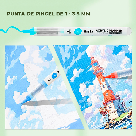 ARRTX MARCADORES ACRÍLICOS DE 36 COLORES (PUNTA PINCEL)