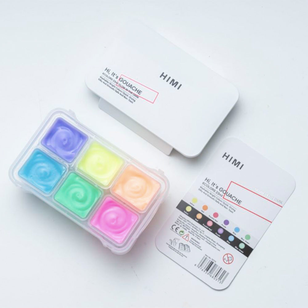 HIMI SET GOUACHE BRILLO EN LA OSCURIDAD 6 COLORES 23ML