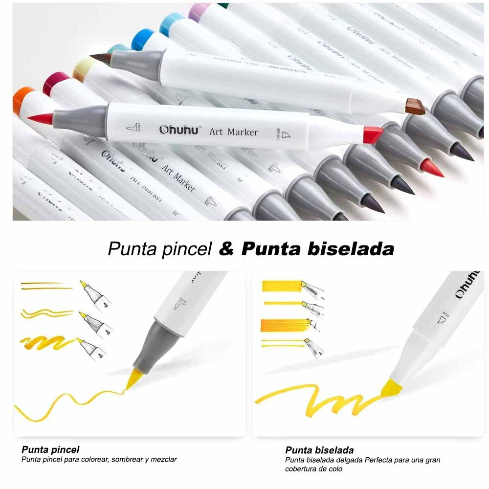 OHUHU 72 MARCADORES DE ALCOHOL + 1 BLENDER. PINCEL&BISELADA