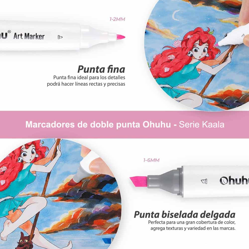 OHUHU 60 MARCADORES DE ALCOHOL + 1 BLENDER FINA&BISELADA DELGADO