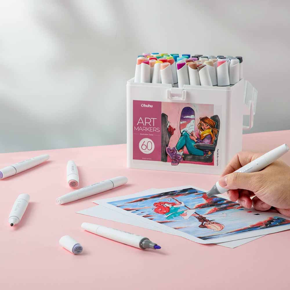 OHUHU 60 MARCADORES DE ALCOHOL + 1 BLENDER FINA&BISELADA DELGADO