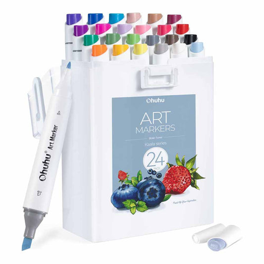 OHUHU 24 MARCADORES COLORES DE ALCOHOL + 1 BLENDER FINA&BISELADA DELGADO