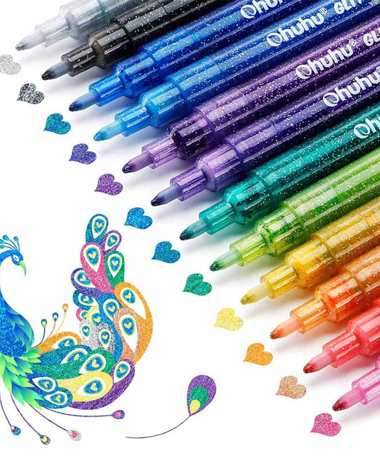 OHUHU 12 MARCADORES GLITTER METÁLICOS CON PURPURINA