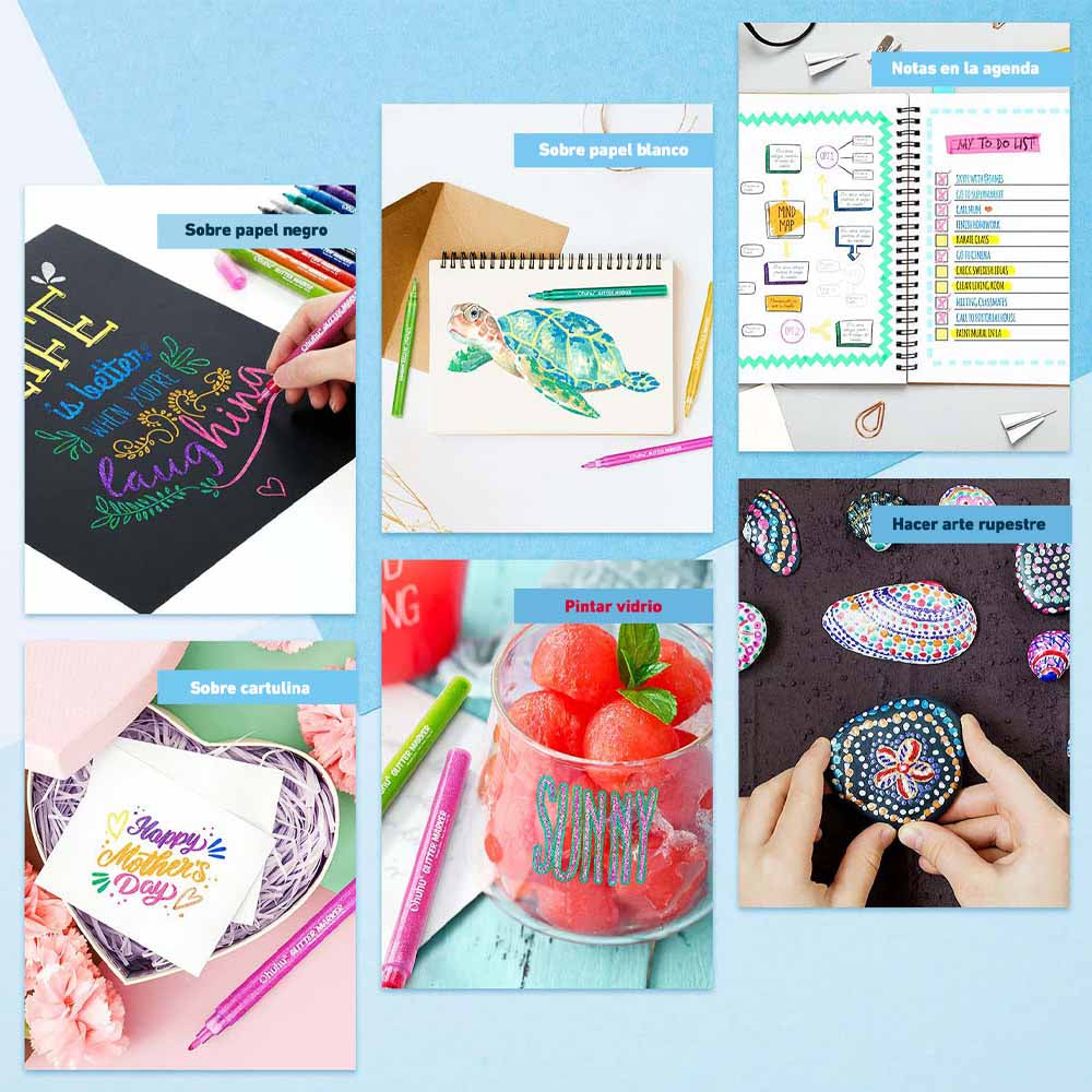 OHUHU 12 MARCADORES GLITTER METÁLICOS CON PURPURINA