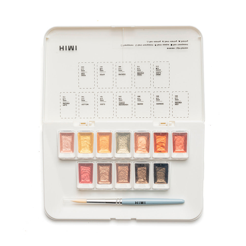 HIMI SET DE ACUARELA METALIZADA 12 COLORES SELECCIÓN ORO
