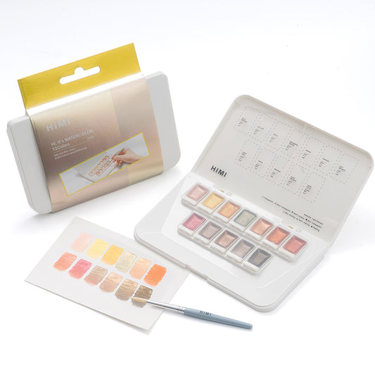 HIMI SET DE ACUARELA METALIZADA 12 COLORES SELECCIÓN ORO