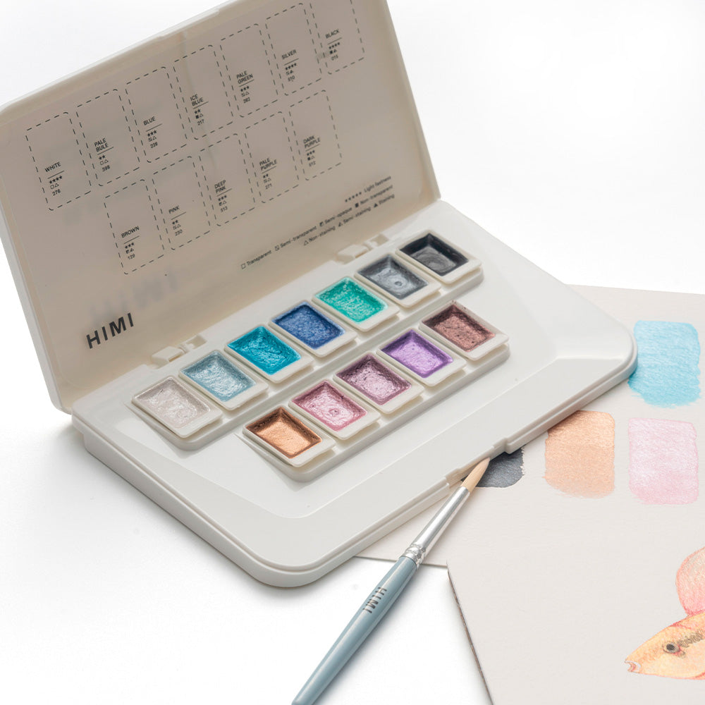 HIMI SET DE ACUARELA METALIZADA 12 COLORES SELECCIÓN PLATA