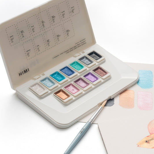 HIMI SET DE ACUARELA METALIZADA 12 COLORES SELECCIÓN PLATA