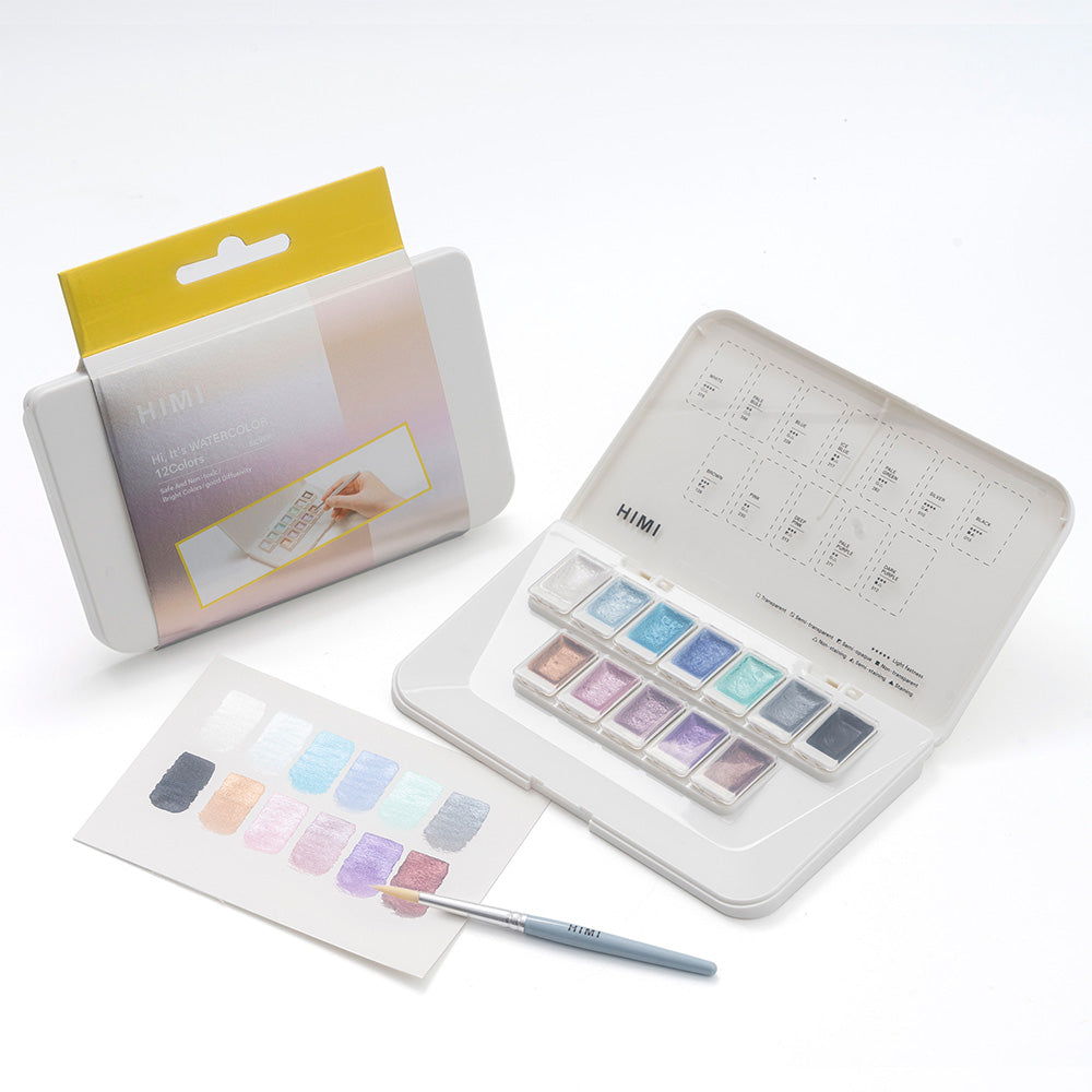 HIMI SET DE ACUARELA METALIZADA 12 COLORES SELECCIÓN PLATA