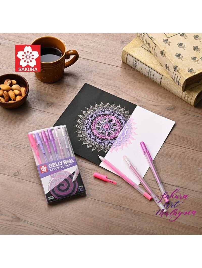 Set Lapiz Gel Gelly Roll Sakura Rosado y Morados