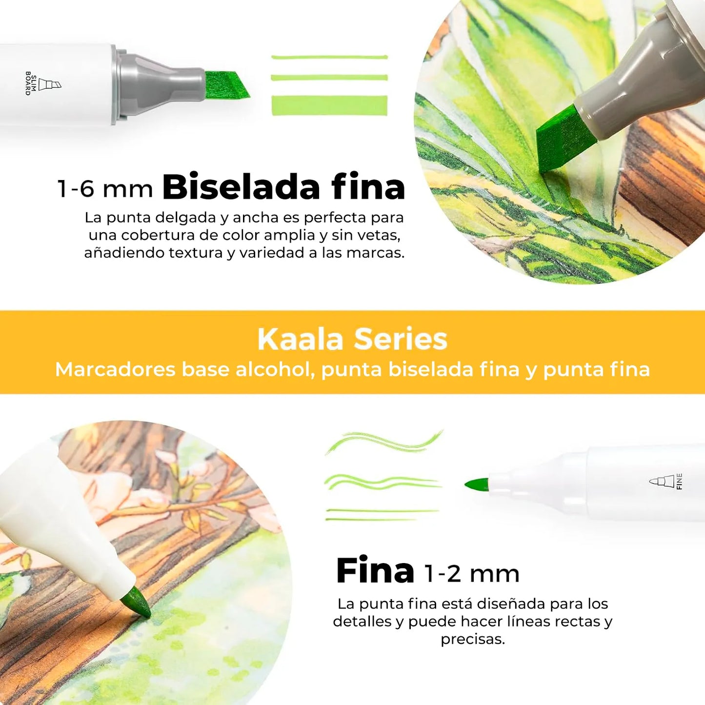 Ohuhu 108 Marcadores Alcohol Basicos Fina y Biselada fina