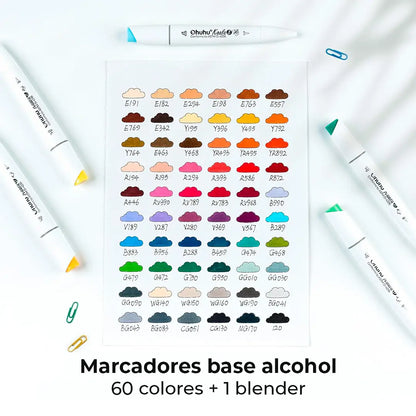 OHUHU 60 MARCADORES DE ALCOHOL + 1 BLENDER. MINI PINCEL&BISELADA FINA