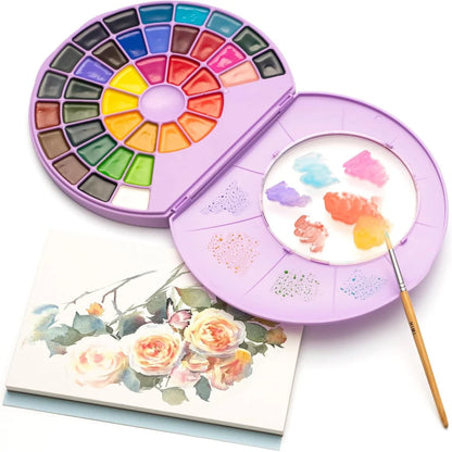 Set 38 Acuarelas Himi Semi Húmedas En Pastilla Estuche Lila Color 38 Colores