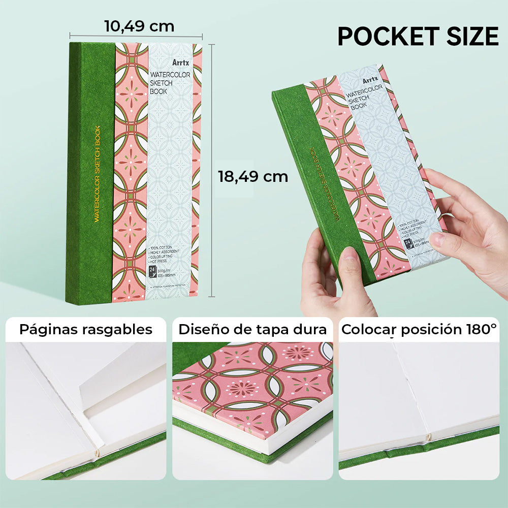 ARRTX CUADERNO DE BOCETOS PARA ACUARELA 24 PAGINAS 300 GRS 18.5 x 10.5 CM