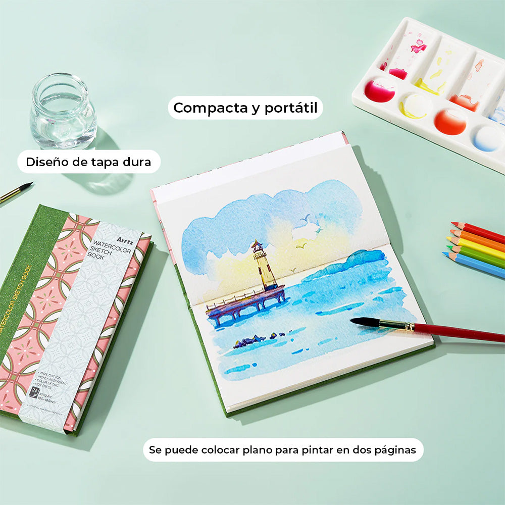 ARRTX CUADERNO DE BOCETOS PARA ACUARELA 24 PAGINAS 300 GRS 18.5 x 10.5 CM