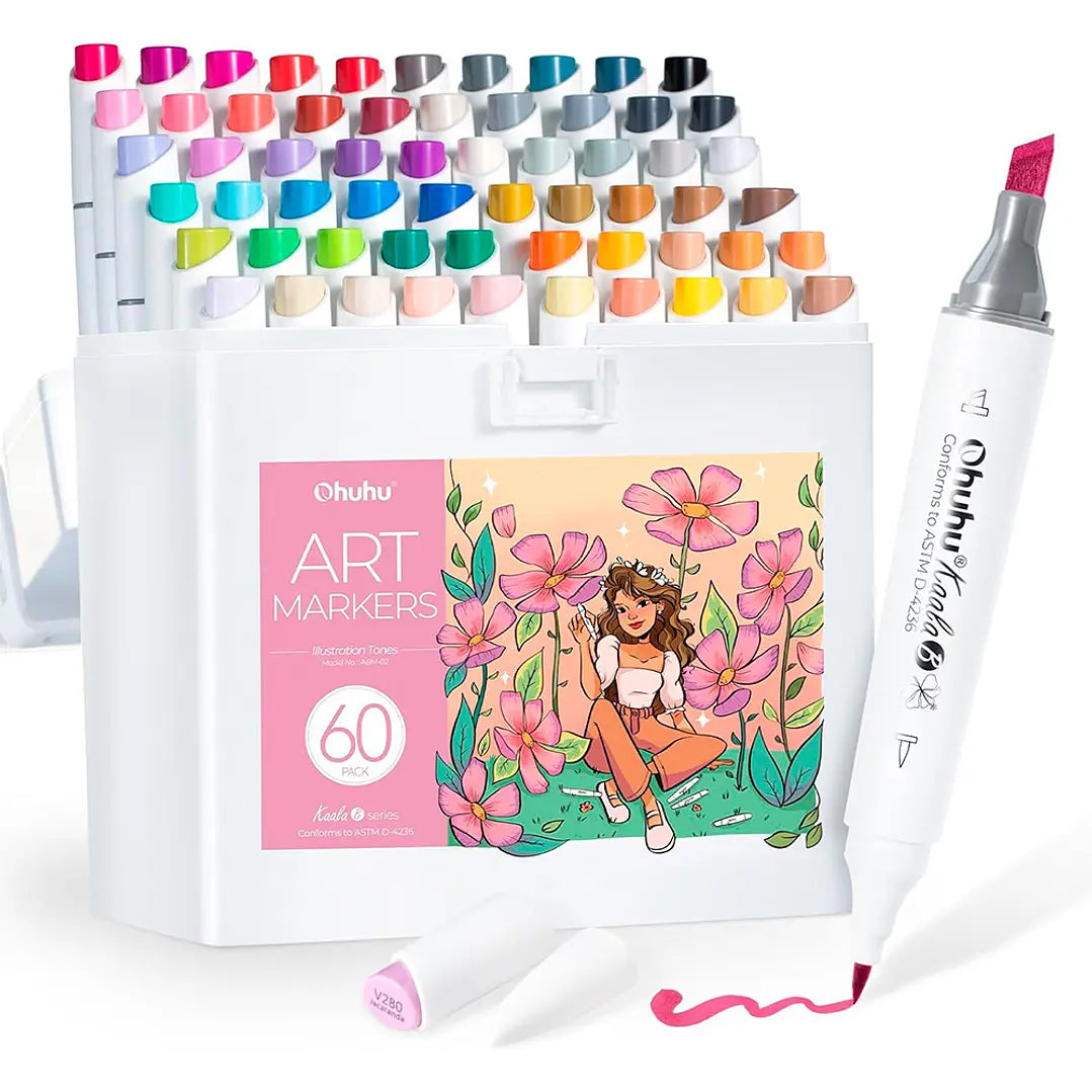 OHUHU 60 MARCADORES DE ALCOHOL + 1 BLENDER. MINI PINCEL&BISELADA FINA