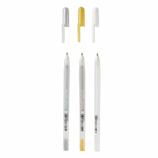 Set Lápiz Gel Gelly Roll Sakura 3 Colores (Oro-Plata-Blanco)