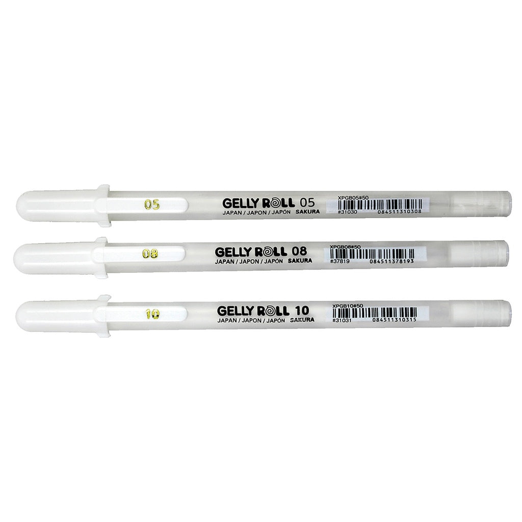 Set Lápiz Gel Gelly Roll Sakura 3 Grosores Blanco