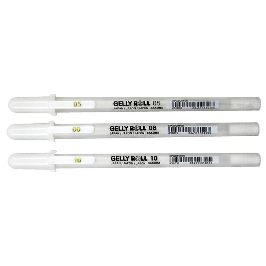 Set Lápiz Gel Gelly Roll Sakura 3 Grosores Blanco