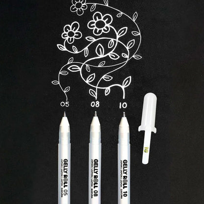 Set Lápiz Gel Gelly Roll Sakura 3 Grosores Blanco