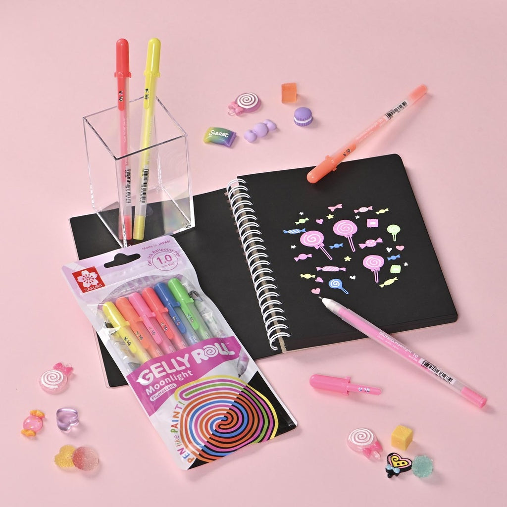 Lápices Gel Gelly Roll Sakura Moonlight Set 6 Colores Fluorescentes