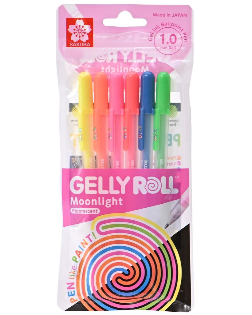 Lápices Gel Gelly Roll Sakura Moonlight Set 6 Colores Fluorescentes