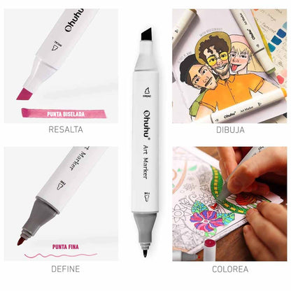 OHUHU 60 MARCADORES DE ALCOHOL + 1 BLENDER FINA Y BISELADA