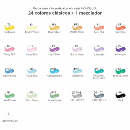 OHUHU 24 MARCADORES DE ALCOHOL + 1 BLENDER PINCEL Y BISELADA