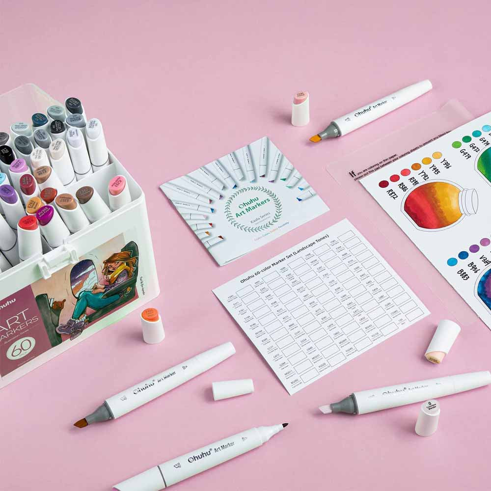 OHUHU 60 MARCADORES DE ALCOHOL + 1 BLENDER FINA&BISELADA DELGADO