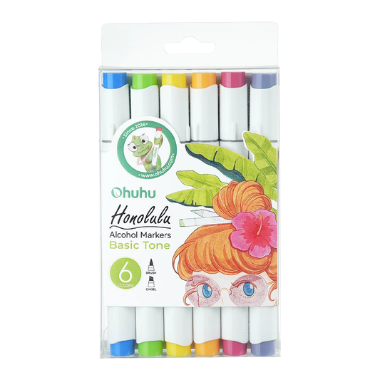 OHUHU HONOLULU MARCADORES BASE ALCOHOL DE DOBLE PUNTA 6 COLORES BÁSICOS