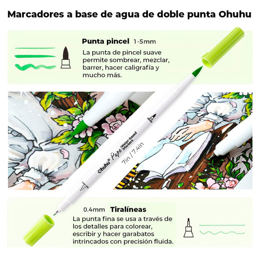 OHUHU 60 MARCADORES BASE DE AGUA (PAPER FRIENDLY) PINCEL Y TIRALINEAS