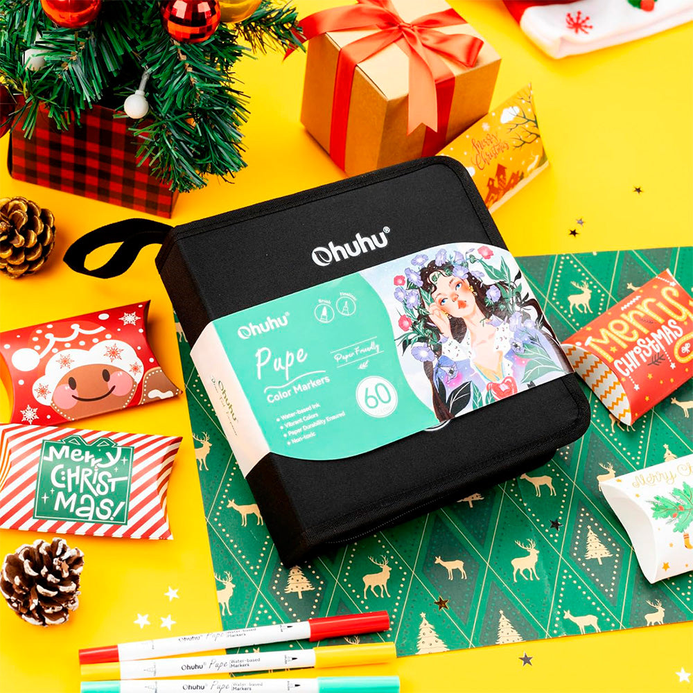 OHUHU 60 MARCADORES BASE DE AGUA (PAPER FRIENDLY) PINCEL Y TIRALINEAS