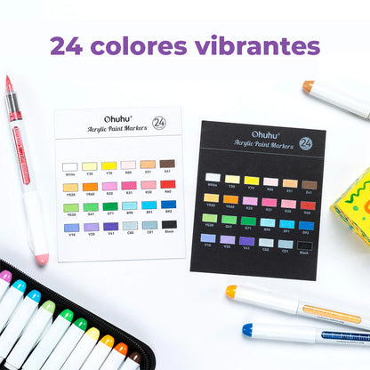 OHUHU 24 MARCADORES ACRÍLICOS PUNTA PINCEL.