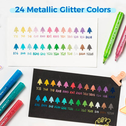 OHUHU 24 MARCADORES GLITTER METÁLICOS PURPURINA PUNTA 3,0MM