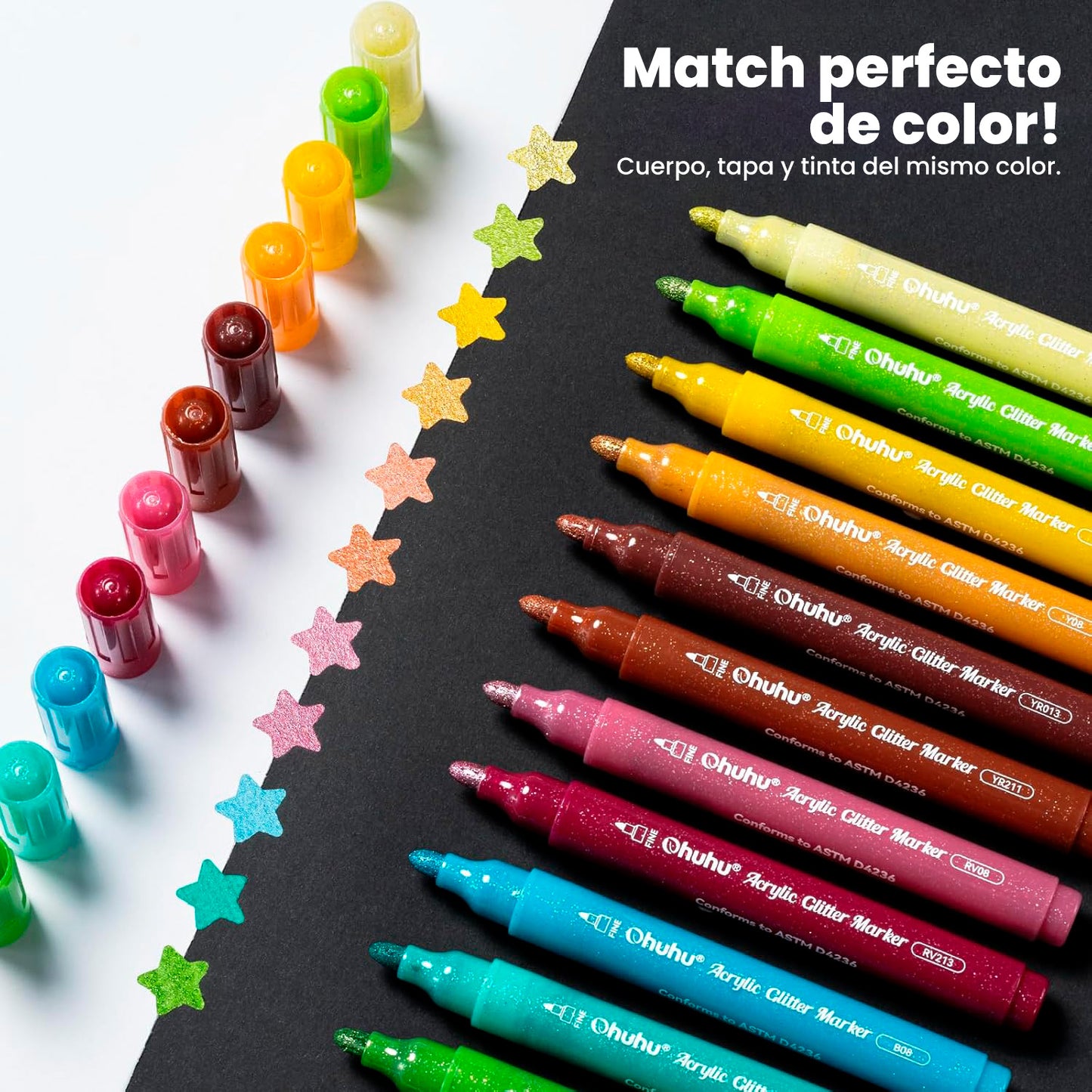 OHUHU 24 MARCADORES GLITTER METÁLICOS PURPURINA PUNTA 3,0MM