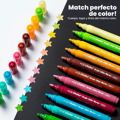 OHUHU 24 MARCADORES GLITTER METÁLICOS PURPURINA PUNTA 3,0MM