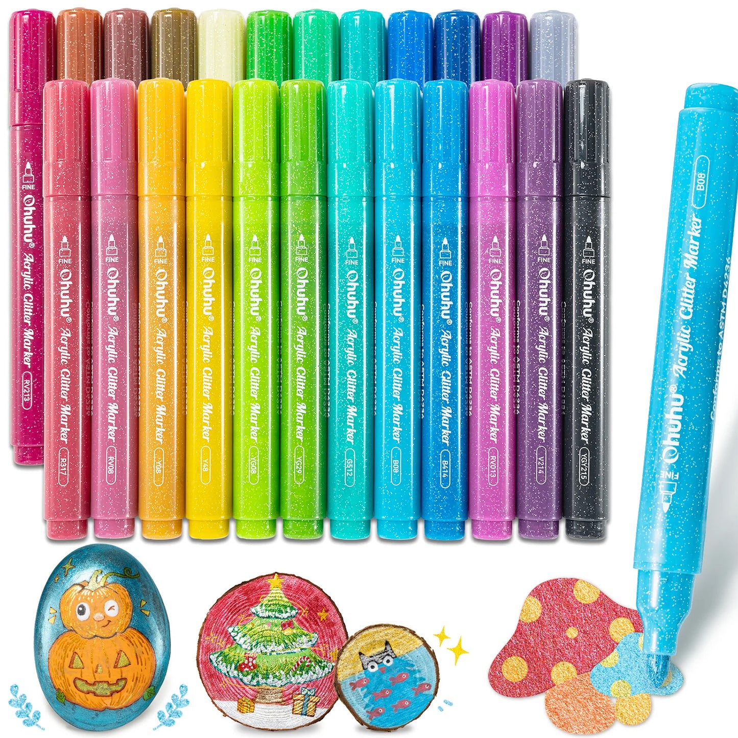 OHUHU 24 MARCADORES GLITTER METÁLICOS PURPURINA PUNTA 3,0MM