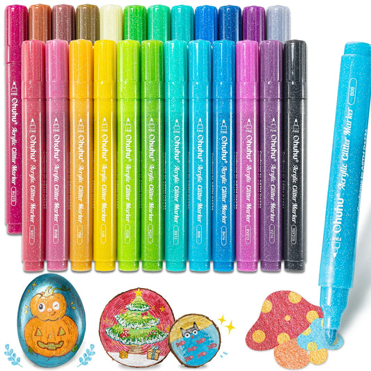 OHUHU 24 MARCADORES GLITTER METÁLICOS PURPURINA PUNTA 3,0MM