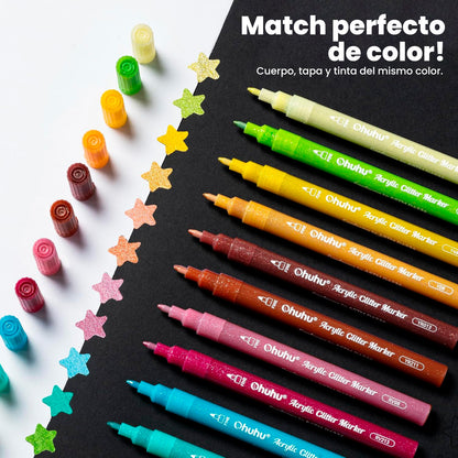 OHUHU 24 MARCADORES GLITTER METÁLICOS PURPURINA PUNTA 0,7MM