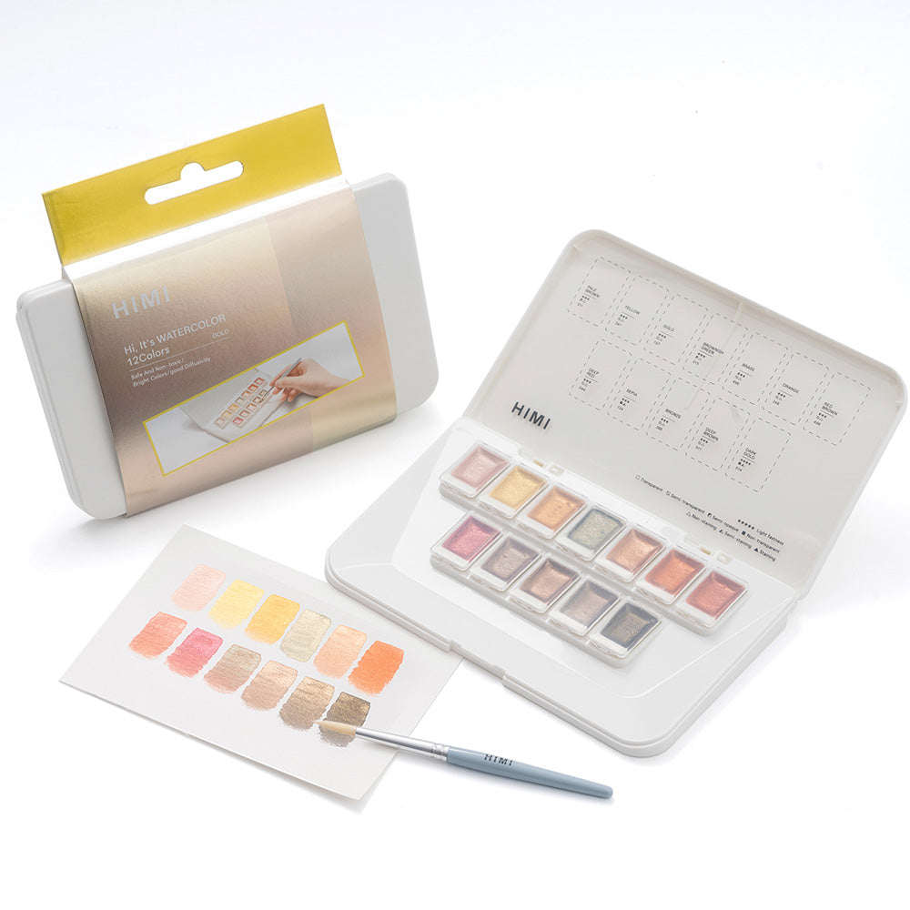 HIMI SET DE ACUARELA METALIZADA 12 COLORES SELECCIÓN ORO