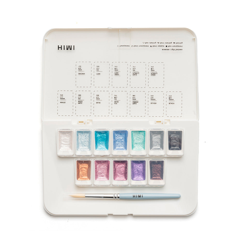 HIMI SET DE ACUARELA METALIZADA 12 COLORES SELECCIÓN PLATA
