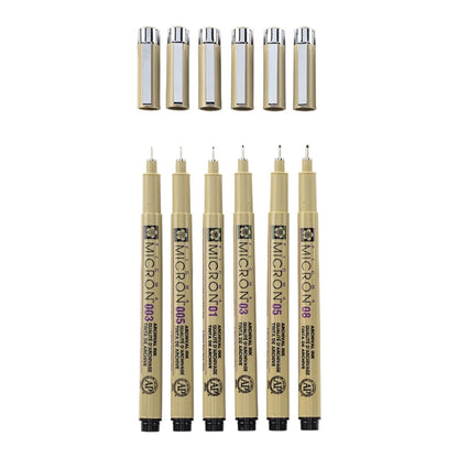 Sakura Pigma Micron - Set 6 Tiralíneas Negros 003 005 01 03 05 08